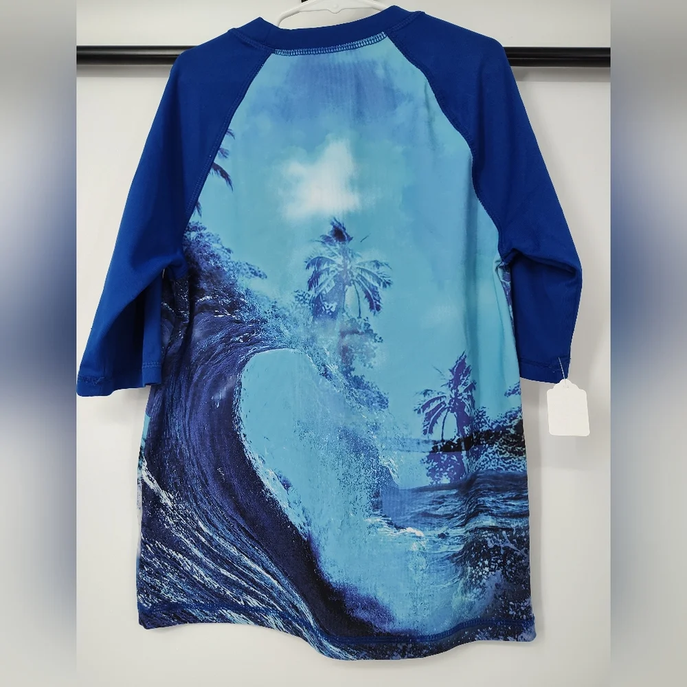 Wonder Nation Blue Shark Rashguard Swim Sun Short Sleeve Shirt Boys Large 10/12